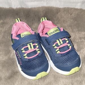 NWOT Saucony toddler/baby sneakers.  Velcro closure.  Blue and pink.  Size 5.5